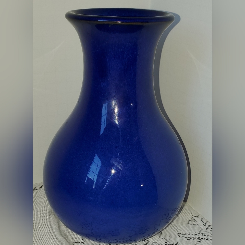 Studio Art Pottery Cobalt Blue Vase Redware Signed Hand Thrown 8.5" VTG